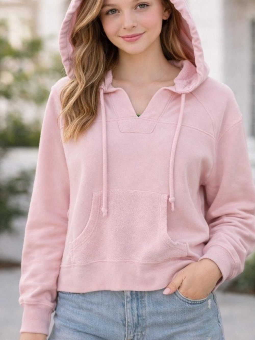 LoveShackFancy Pale Pink Hooded Pullover Sweatshirt
